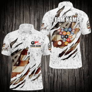 Billiard Ball Retro US Flag White Grunge Billiard Shirt For Men Custom 8 Ball Pool Billiard Jersey TDM3636
