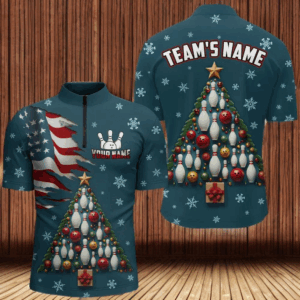 Custom Christmas Bowling Shirts for Men US 1/4 Zip Christmas Tree Bowling Jersey QZT450