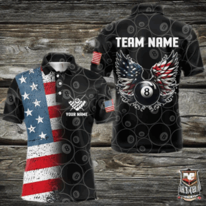 Personalized US Flag Funny 8 Ball Pool Wings Billiard Shirts For Men, American Team Billiard Jersey TDM3634