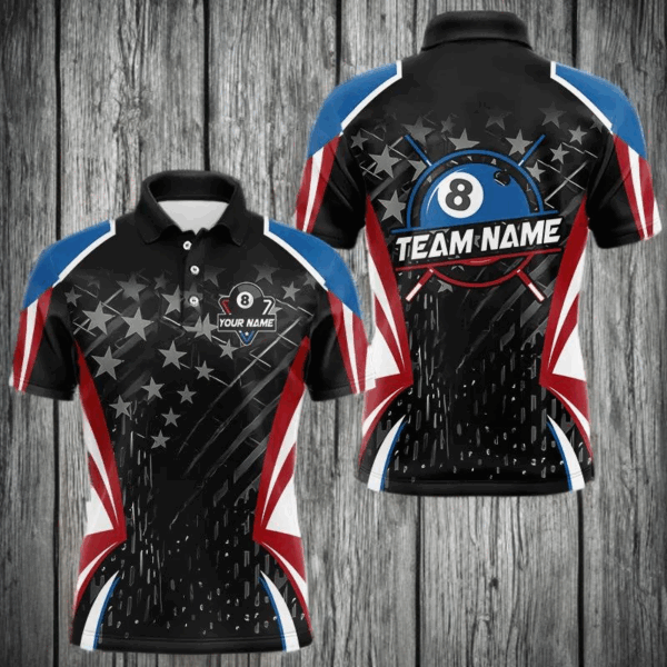 Personalized 8 Ball Pool Billiard Jerseys For Men Custom US Flag Billiard Shirts Team Pool Player TDM3632