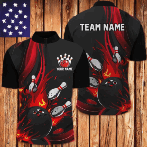 Black And Red Custom Bowling Uniforms Bowling Shirts For Men, Bowling Team League Shirts IPHW7273