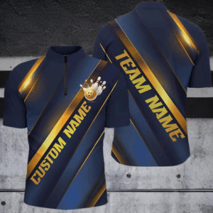 Custom Blue And Gold Bowling Tournament Shirts For Men And Women With Team Name And Bowlers Name IPHW6617