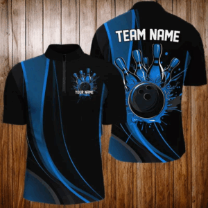 Custom Black And Blue Bowling Team Shirts For Men, Classic Bowling Uniform Bowling League Shirts IPHW7268