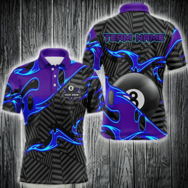 Personalized Blue Purple 3D 8 Ball Billiards Pool Shirts For Men Custom Billiard Team Jerseys TDM3626