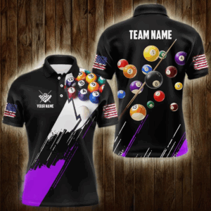 Personalized Black Purple 3D Pool Balls Billiard Shirts For Men Custom Team 8 Ball Billiard Jerseys TDM3576