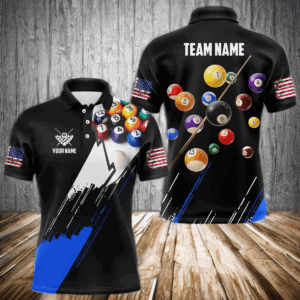 Personalized Black Blue 3D Pool Balls Billiard Shirts For Men Custom Team 8 Ball Billiard Jerseys TDM3575