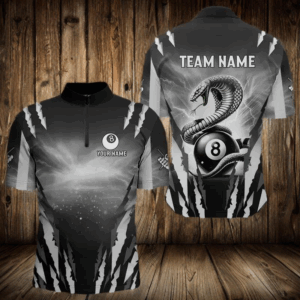 Personalized Thunder Lightning Cobra Snake Men Billiard Shirts, 8 Ball Billiard Team Jerseys |White TDM3609