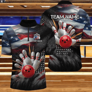 American Bowling Shirt Men And Women Custom Patriotic Bowling Jersey Team Quarter-Zip BDT520