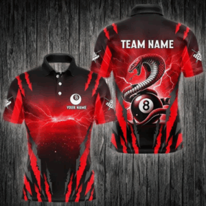 Personalized Thunder Lightning Cobra Snake Men Billiard Shirts, 8 Ball Billiard Team Jerseys |Red TDM3608
