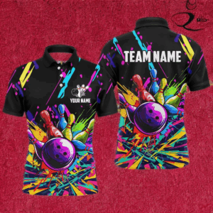 Colorful bowling jerseys Bowling Polo, 1/4 Zip Shirt for Men Custom Bowling Team shirts for bowlers NQS7597