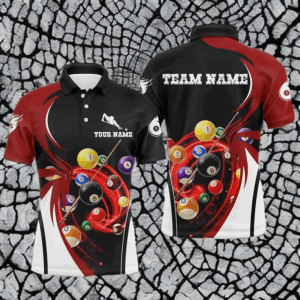 Personalized Billiard 3D Polo Shirts For Men, Ball 8 Flame Player Billiard Jerseys VHM0005