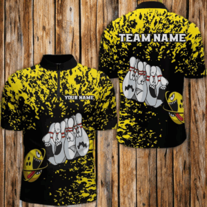 Custom Funny Bowling Shirt For Men Women Yellow Black Bowling Team Jersey Polo BDT495