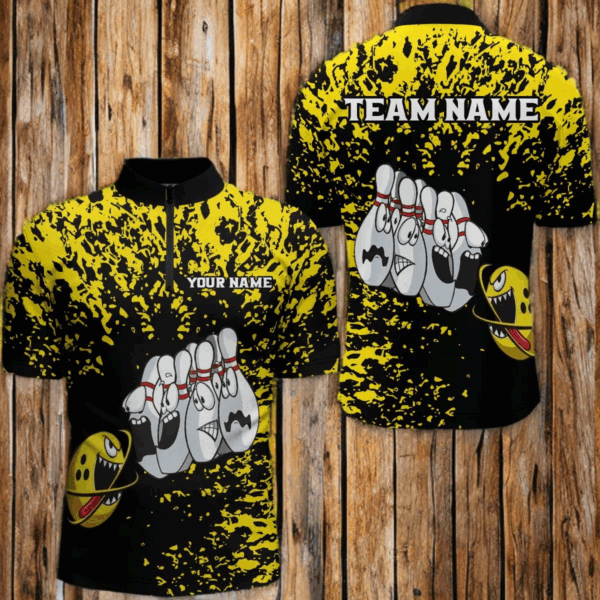 Custom Funny Bowling Shirt For Men Women Yellow Black Bowling Team Jersey Polo BDT495