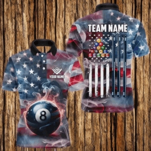 Personalized Smoke USA 8 Ball Pool Billiard Shirts For Men, Patriotic American Team Billiard Jersey TDM3602