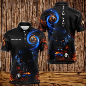 Personalized Orange And Blue Flaming 3D Panther Billiard Shirts For Men, Cool Team Billiard Jerseys TDM3599