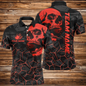 Black Skull camo bowling shirt for men custom bowling team jerseys, gifts for bowlers | Red NQS7716