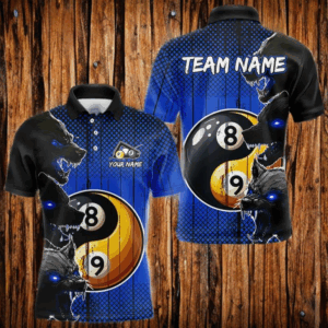 Funny Ying And Yang Eyes Of Wolf Billiard Shirts For Men Custom 8 & 9 Ball Billiard Jerseys | Blue TDM3597