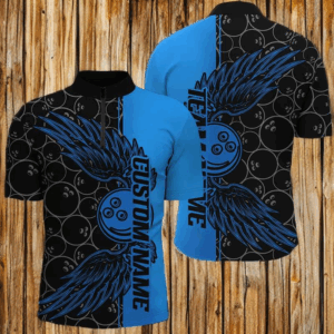 Black And Blue Custom Unisex Bowling Tournament Team Shirts, Bowling Ball And Wings Jerseys IPHW6447