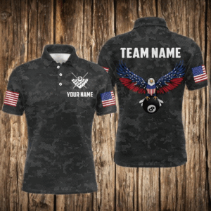 Billiard Shirt for Men US Flag Eagle Billiard Jersey 8 Ball Billiard for Men Team Shirt NNT24