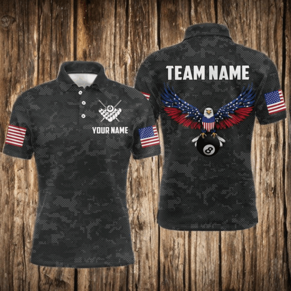 Billiard Shirt for Men US Flag Eagle Billiard Jersey 8 Ball Billiard for Men Team Shirt NNT24