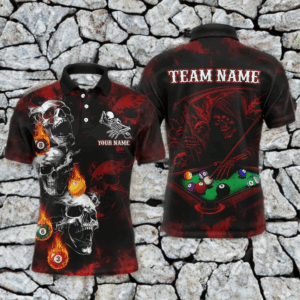 Personalized Red Smoke Skull Billiard Shirts For Men Custom Death Skeleton Billiard Jerseys TDM3364