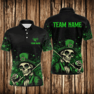 St Patrick Day Funny Skull Ball Billiards Shirt Men Polo & 1/4 Zip Shirts Billiard Team NNT23