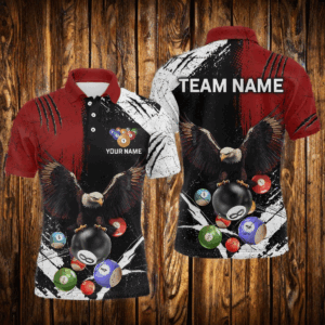 Eagle Custom Red Billiard Team Shirts For Men Bowling League Polo & 1/4 Zip Shirt NNT20