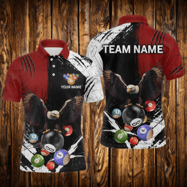 Eagle Custom Red Billiard Team Shirts For Men Bowling League Polo & 1/4 Zip Shirt NNT20