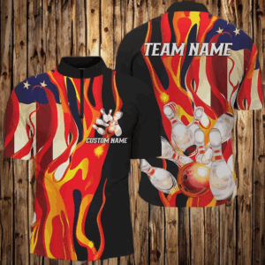 Flame American Flag Custom Bowling Team Shirts For Men And Women, Patriotic Bowling Jerseys IPHW5983
