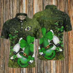 Green grunge shamrock Mens polo bowling shirts Custom St Patrick Day team league bowling jerseys NQS7196