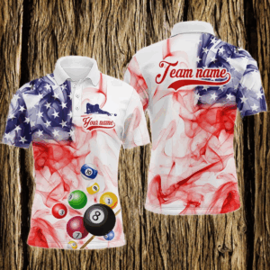 Billiard Jerseys US Flag Smoke 8 Ball Pool Billiard Shirts for Men Team Polo & 1/4 Zip NNT19
