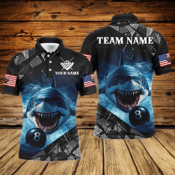 Funny Blue Shark Ball Pool Billiard for Men Billiard Shirts Polo & 1/4 Zip Shirt Team NNT18
