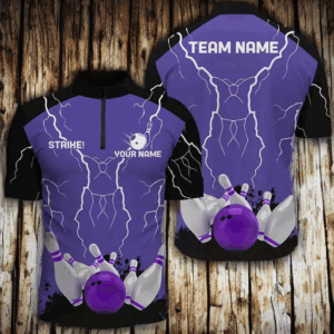 Men's bowling Quarter Zip shirts Custom bowling strike lightning storm team league jersey | Purple NQS6645