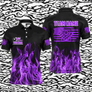 3D Purple Flaming American Flag Men Billiard Shirt Custom Patriotic Pool Player Billiard Jersey TDM3164