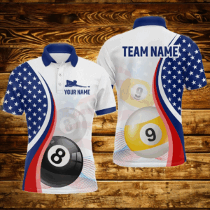 US Flag Billiard Shirt 8 9 Ball Billiard Jersey Billiard Shirt for Men Polo & 1/4 Zip NNT15