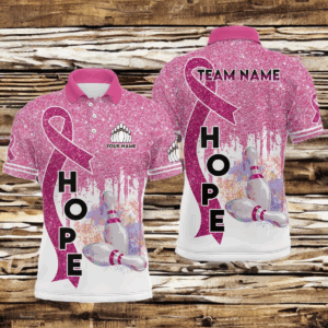 Pink glitter ribbon breast cancer awareness bowling jerseys Custom Team Bowling Polo Shirt for men NQS6555