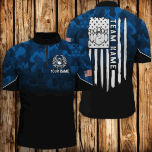 Black blue camo Men's bowling Quarter Zip shirts Custom American flag patriotic bowling team jerseys NQS6523
