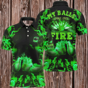 Green Flame bowling shirt custom my balls are on fire bowling polo shirts for men, bowling jerseys NQS6458