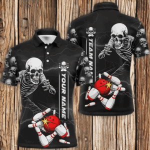 Custom Skull Bowling Polo Shirts Unisex Halloween Skeleton Team Bowling Shirt IPHW5304