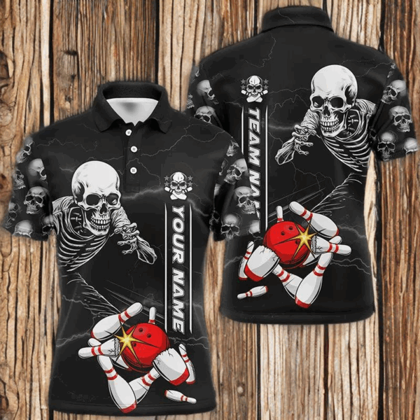 Custom Skull Bowling Polo Shirts Unisex Halloween Skeleton Team Bowling Shirt IPHW5304