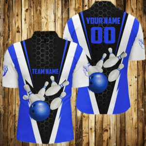 Custom Blue Strike Bowling Quarter Zip Shirts For Men, Bowling Team Jerseys With Name And Number IPHW5281