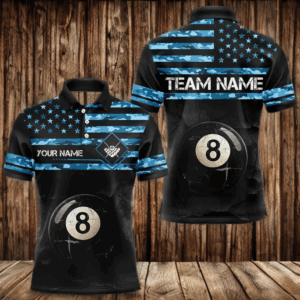Customized Retro 8 Ball Pool Green Camo US Flag Billiard Shirts For Men, Patriotic Billiard Jersey TDM3567