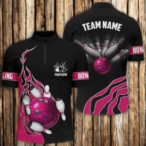 Pink Flame Bowling Polo Shirts For Men Bowling Ball, Custom Bowling Team Jerseys Bowler Outfits IPHW5219
