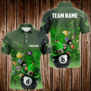 Green Luckiest Shamrock 3D Billiard Balls Pool Shirts For Men Custom St Patrick Day Billiard Jersey TDM3569