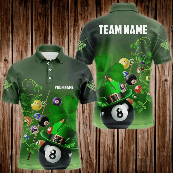 Green Luckiest Shamrock 3D Billiard Balls Pool Shirts For Men Custom St Patrick Day Billiard Jersey TDM3569