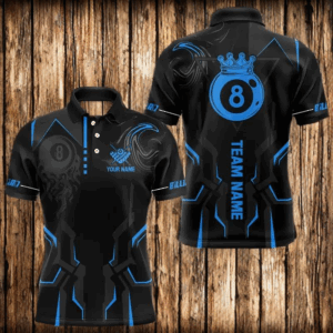Customized 8 Ball Pool Crown Men Billiard Shirts, Blue And Black Billiard Team Shirts, Pool Jerseys TDM3563