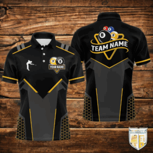 Personalized 8 Ball & 9 Ball Pool Billiard Polo, 1/4 Zip For Men Custom Team Billiard Jersey|Yellow TDM3547