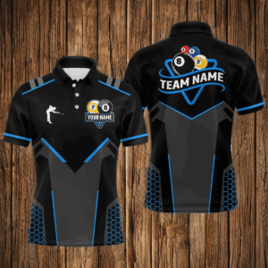Personalized 8 Ball & 9 Ball Pool Billiard Polo, 1/4 Zip For Men Custom Team Billiard Jerseys |Blue TDM3547