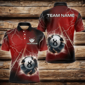 Personalized Red 3D Thunder Lightning 8 Ball Pool Billiard Shirts For Men, Billiard Team Jerseys TDM3548