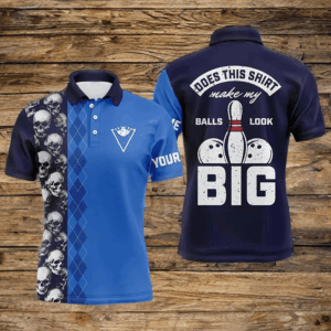 Funny blue skull Bowling polo shirt for men Custom name Does this shirt make my balls look big NQS6221